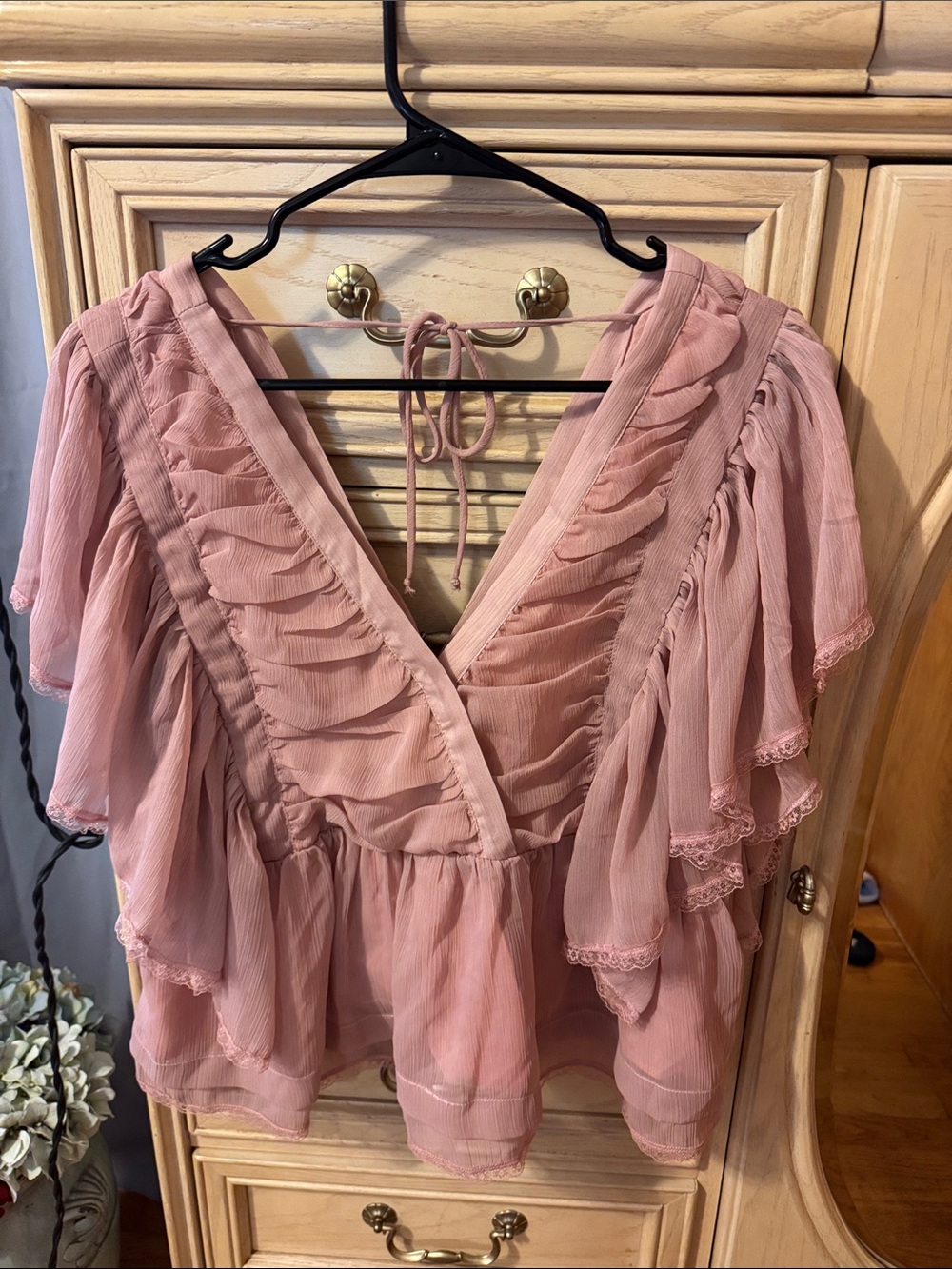 Be Together Dusty Rose Ruffle V-Neck Blouse